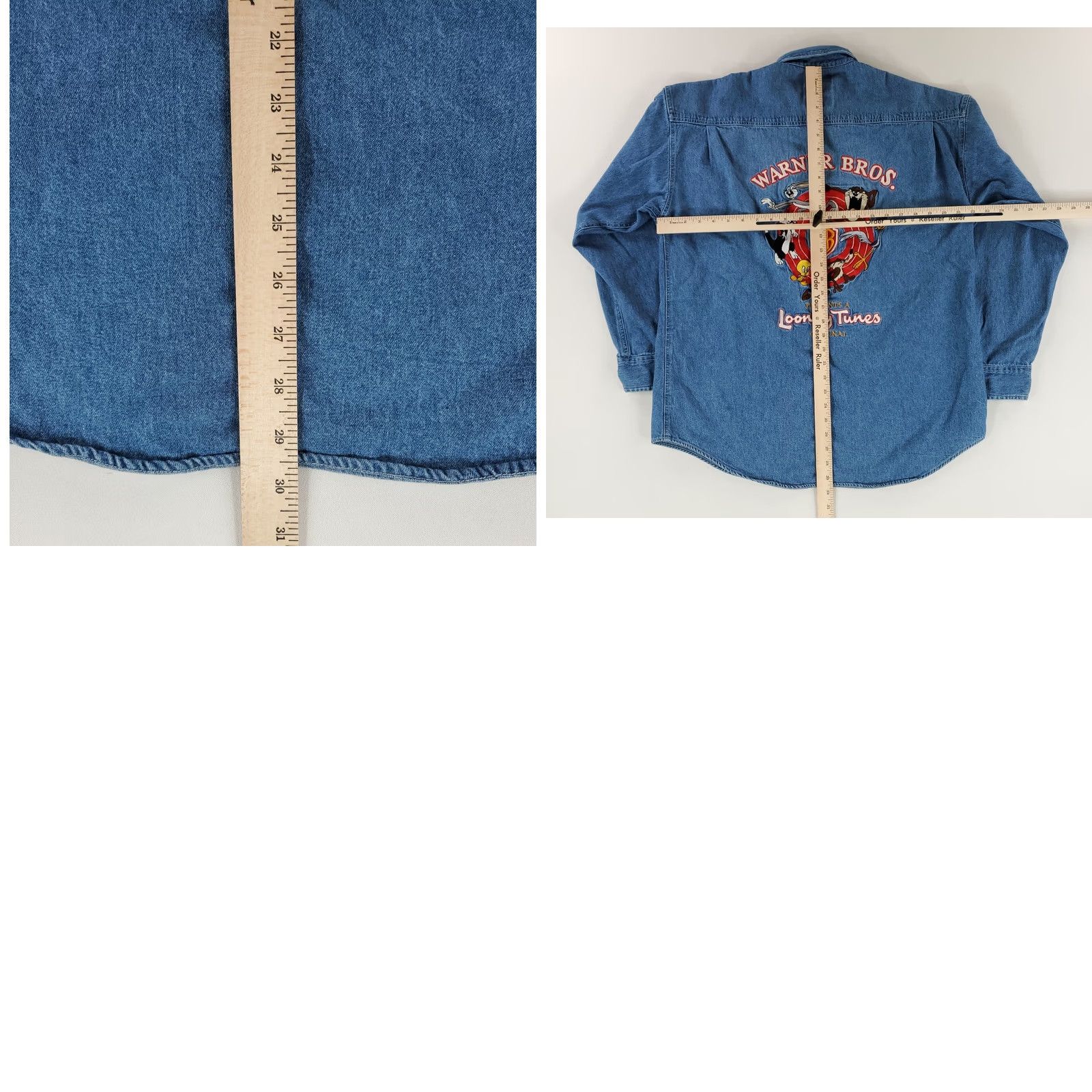 Vintage Looney Tunes Shirt Denim Embroidered Long Sleeve Blue Mens M Classic Wear Size US M / EU 48-50 / 2 - 8 Thumbnail
