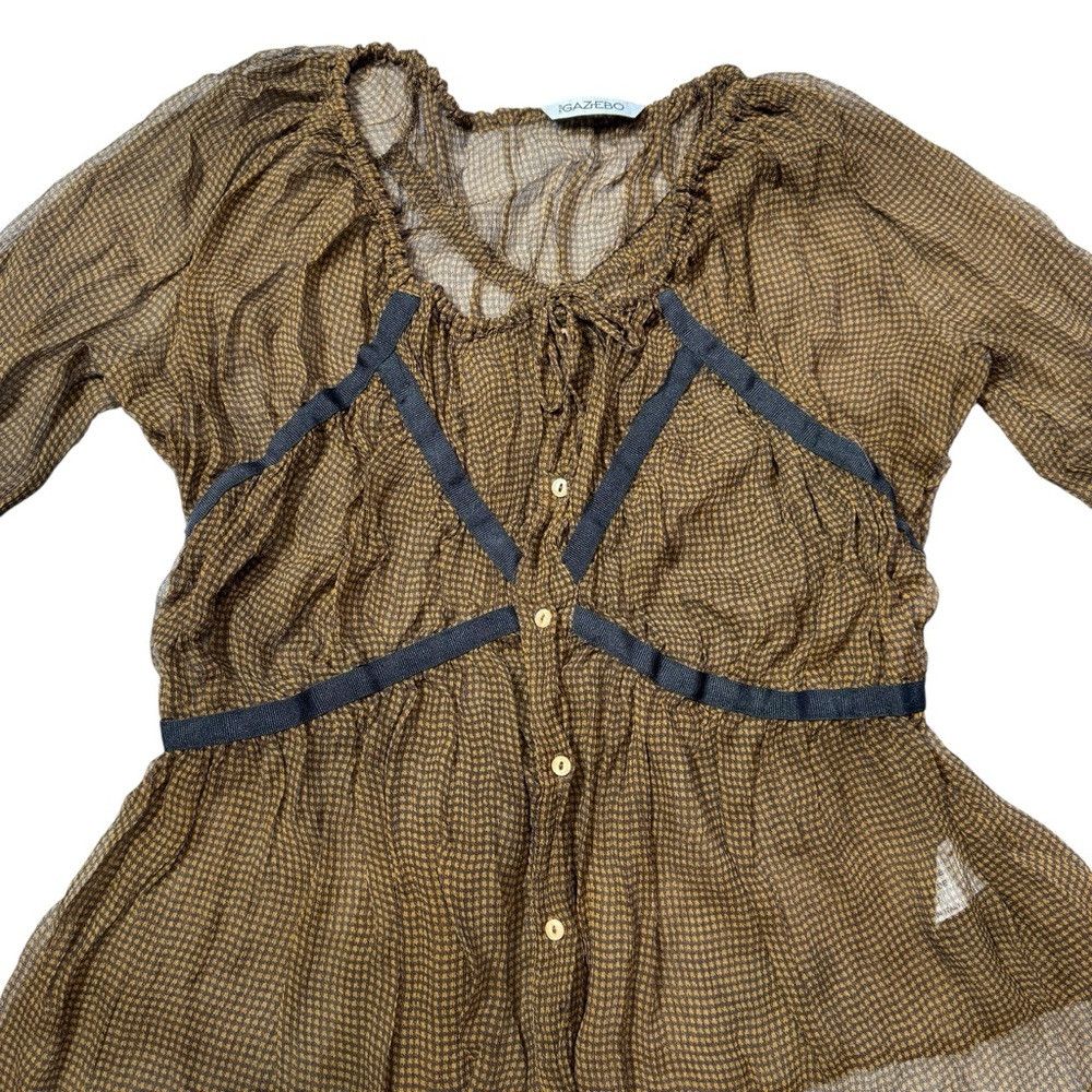 Other Ipse Gazebo Silk Long Sleeve Gingham Print Brown Blouse Mad Size S / US 4 / IT 40 - 6 Thumbnail