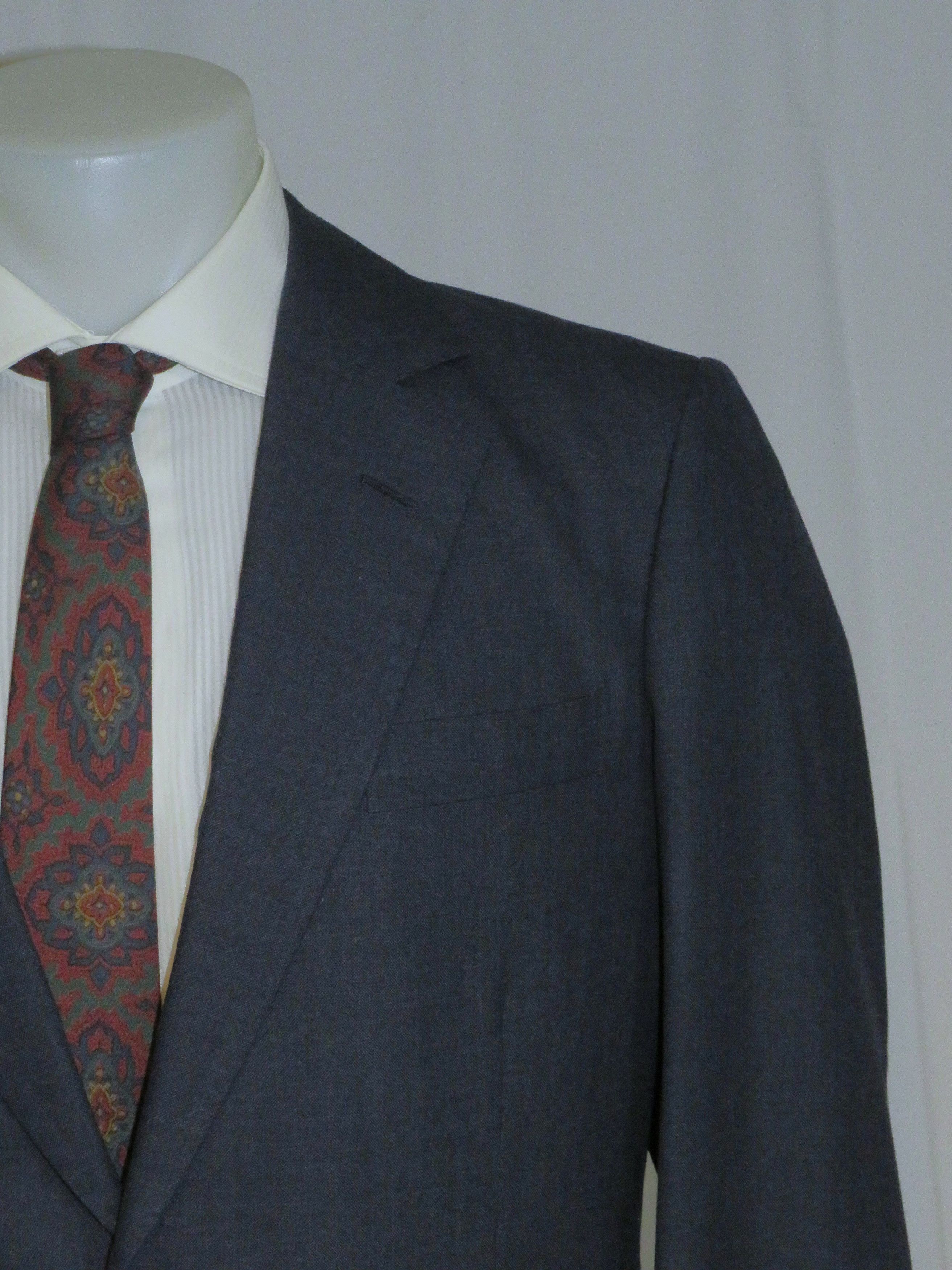 Henry Poole Savile Row Bespoke VTG Blue Hopsack Two Button Suit 40R Size 40R - 5 Thumbnail