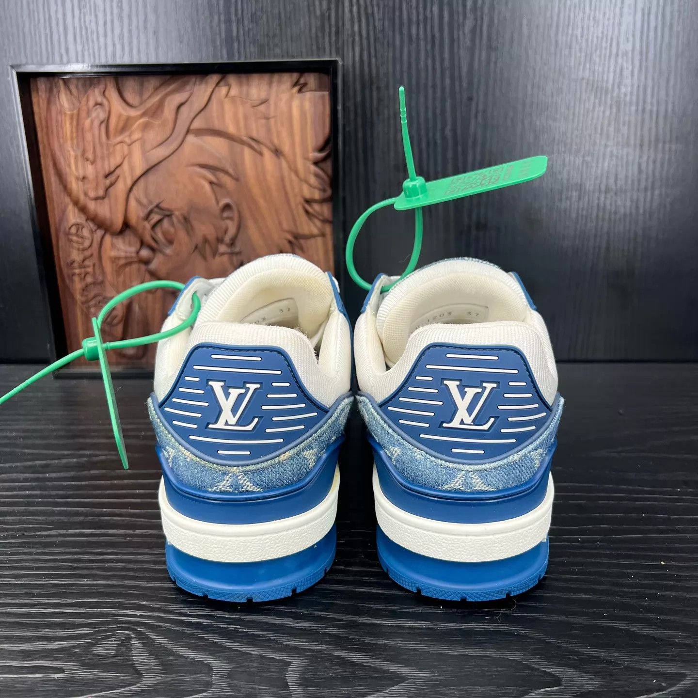 Louis Vuitton LV Trainer White & Blue Denim 37 Like New With Box Size US 6.5 / IT 36.5 - 7 Thumbnail