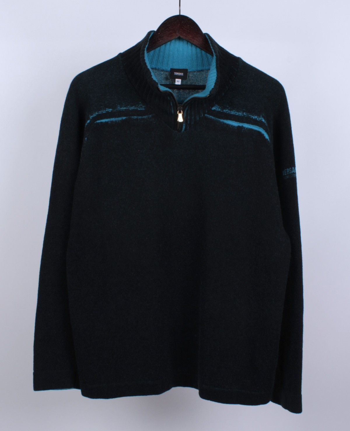 Versace Jeans Couture × Vintage VERSACE Jeans Couture Vintage Half Zip Wool Sweater Size US M / EU 48-50 / 2 - 2 Thumbnail