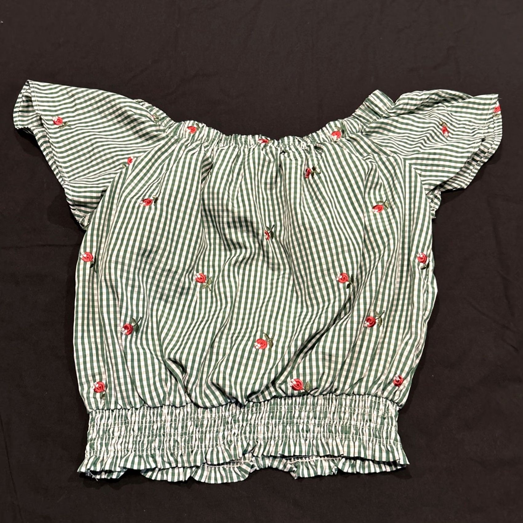 Vintage Roommates Green Check Blouse Shirt Women L Round Neck Short Sleeve Polyester Lightweight Modern Basic - Mens? Size L / US 10 / IT 46 - 3 Thumbnail