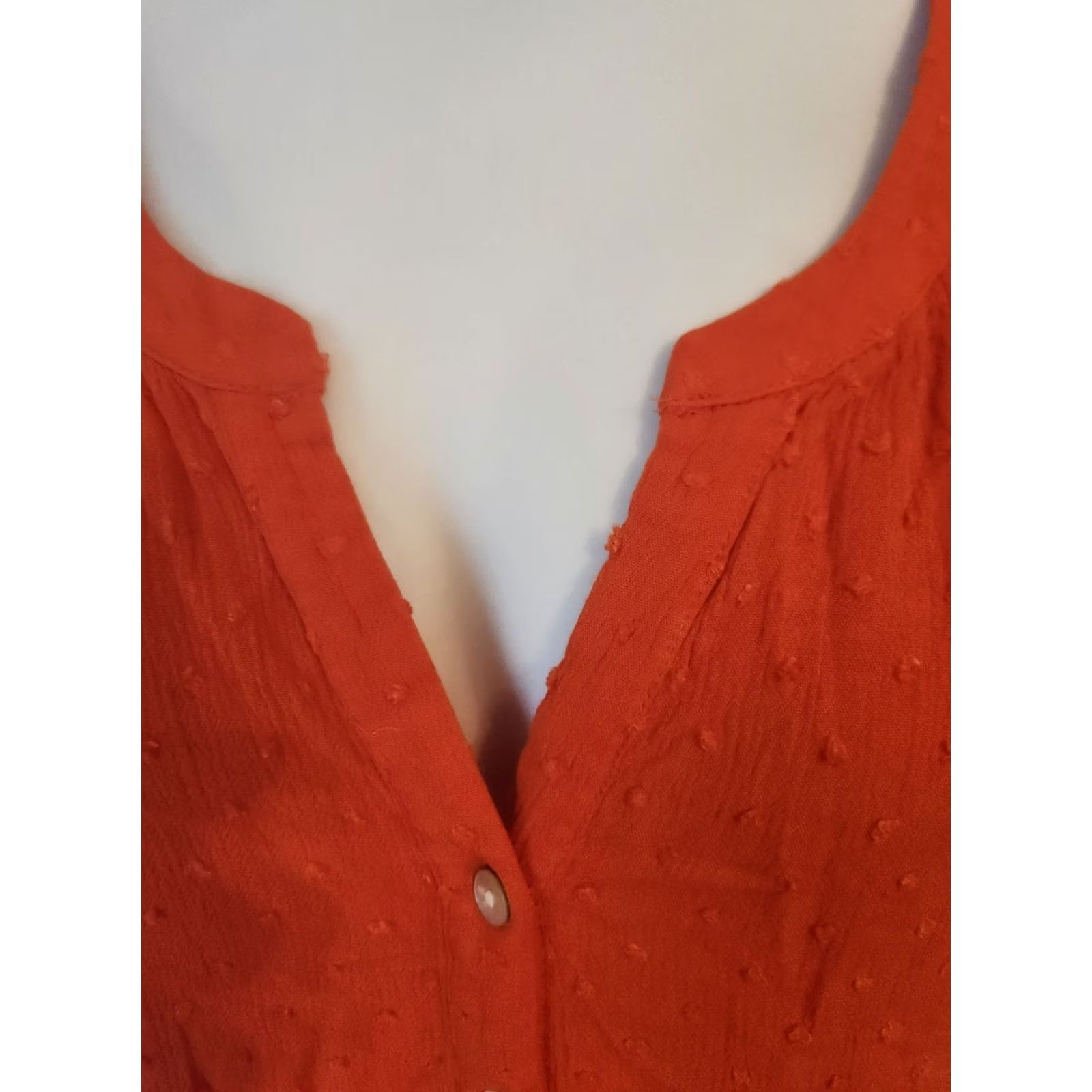 Vintage Rose & Olive Orange Flutter Sleeve Smocked Trim Swiss Dot Top 3X Womens Size XXL / US 16-18 / IT 52-54 - 5 Thumbnail