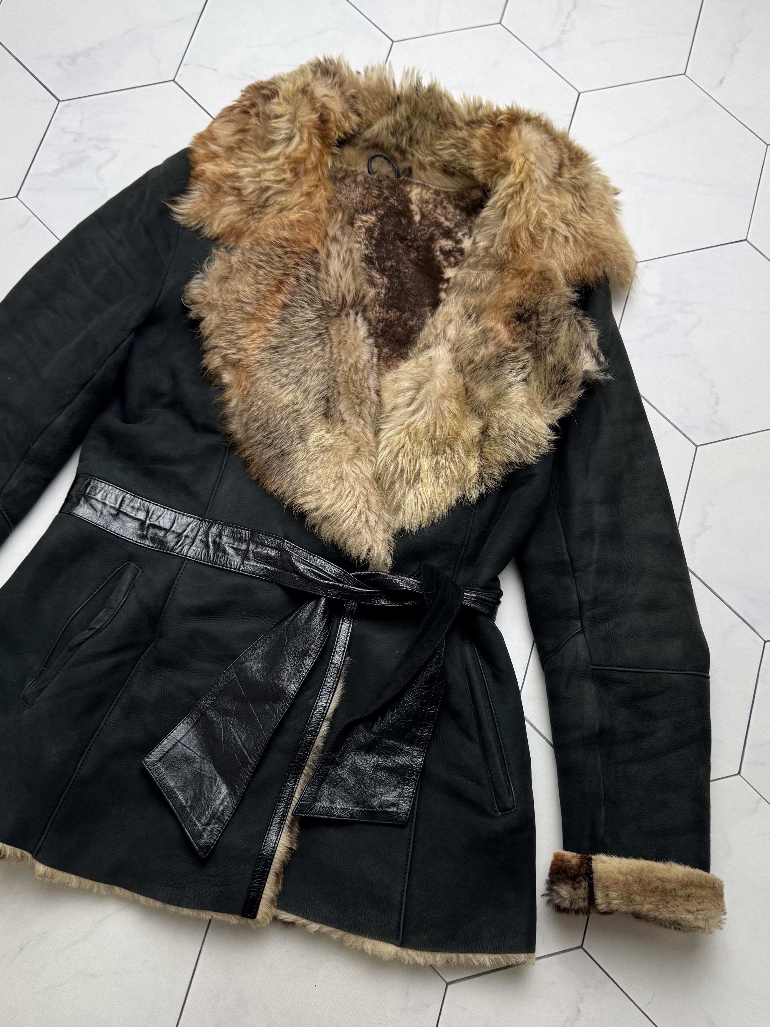 Japanese Brand Vintage Real Sheepskin Hooded Coat With Belt (B550)E2D15 Size XS / US 0-2 / IT 36-38 - 3 Thumbnail