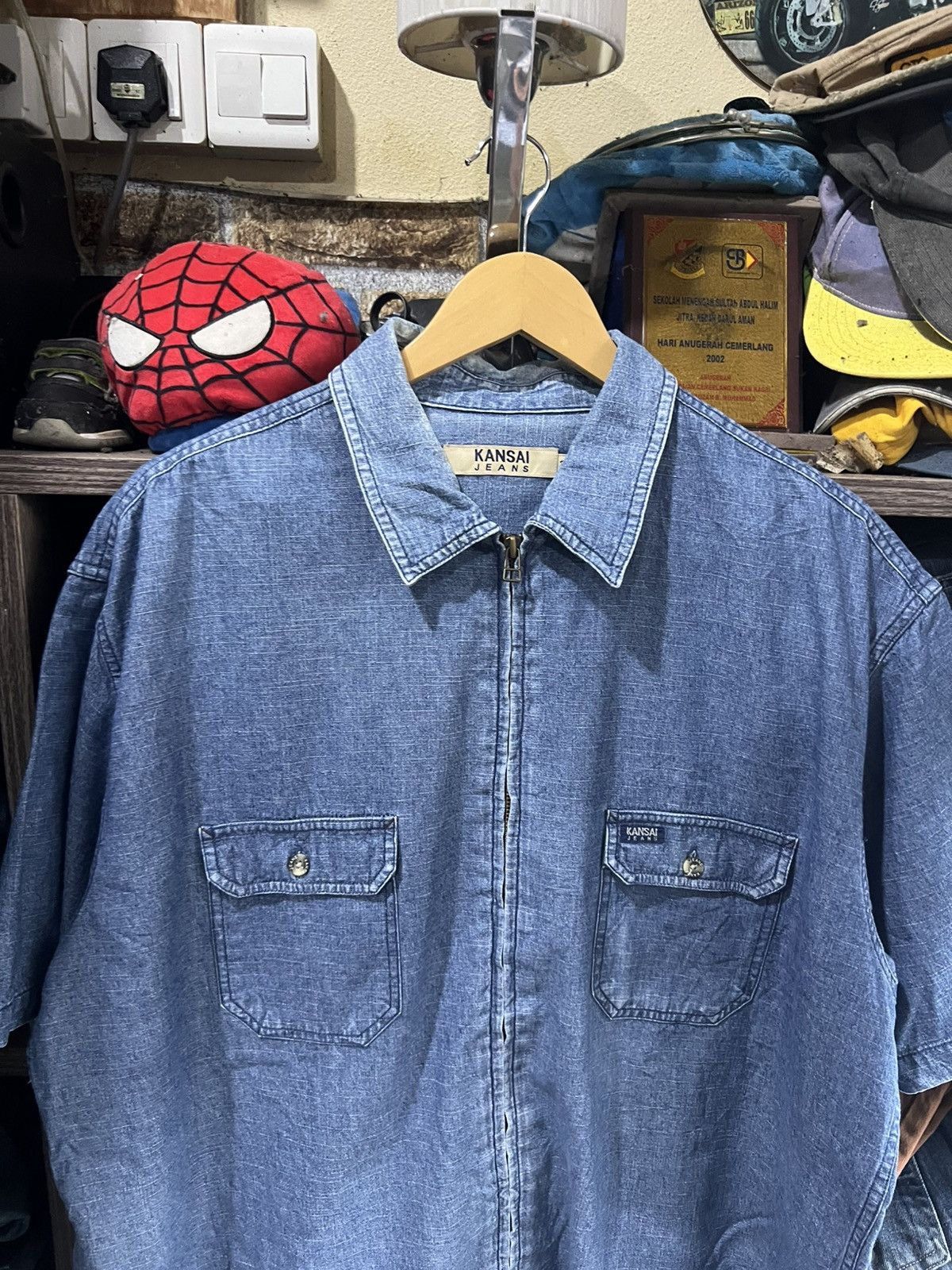 Kansai Yamamoto 🔥Kansai Jeans Zipper Short Sleeve Denim Shirt Size US XXL / EU 58 / 5 - 3 Thumbnail