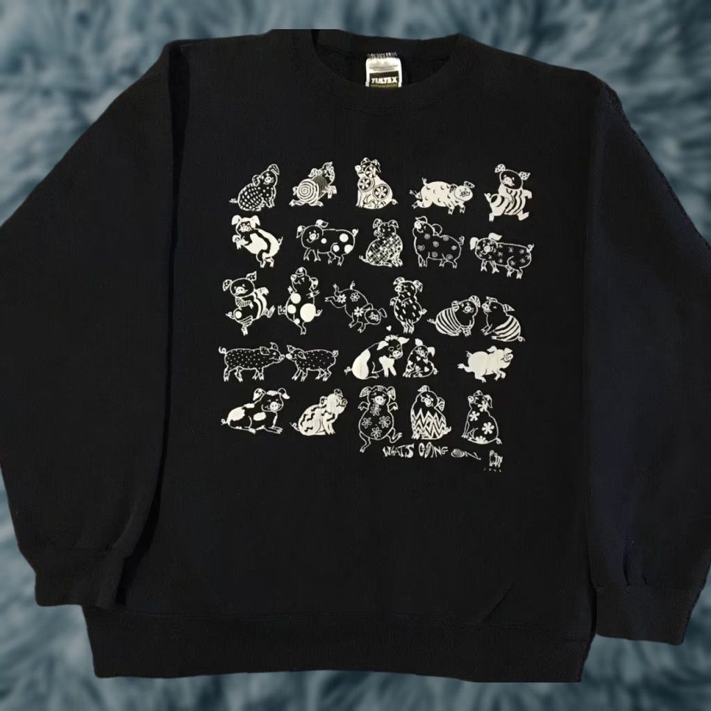 Vintage Vtg 90s Abstract Pig Faded Sweatshirt M Cartoon Animal Art Funny Skate Grunge 80 hoodie Mens Black Size M USA USA 80s 90s Grunge Cartoon Pig Abstract Size US M / EU 48-50 / 2 - 1 Thumbnail