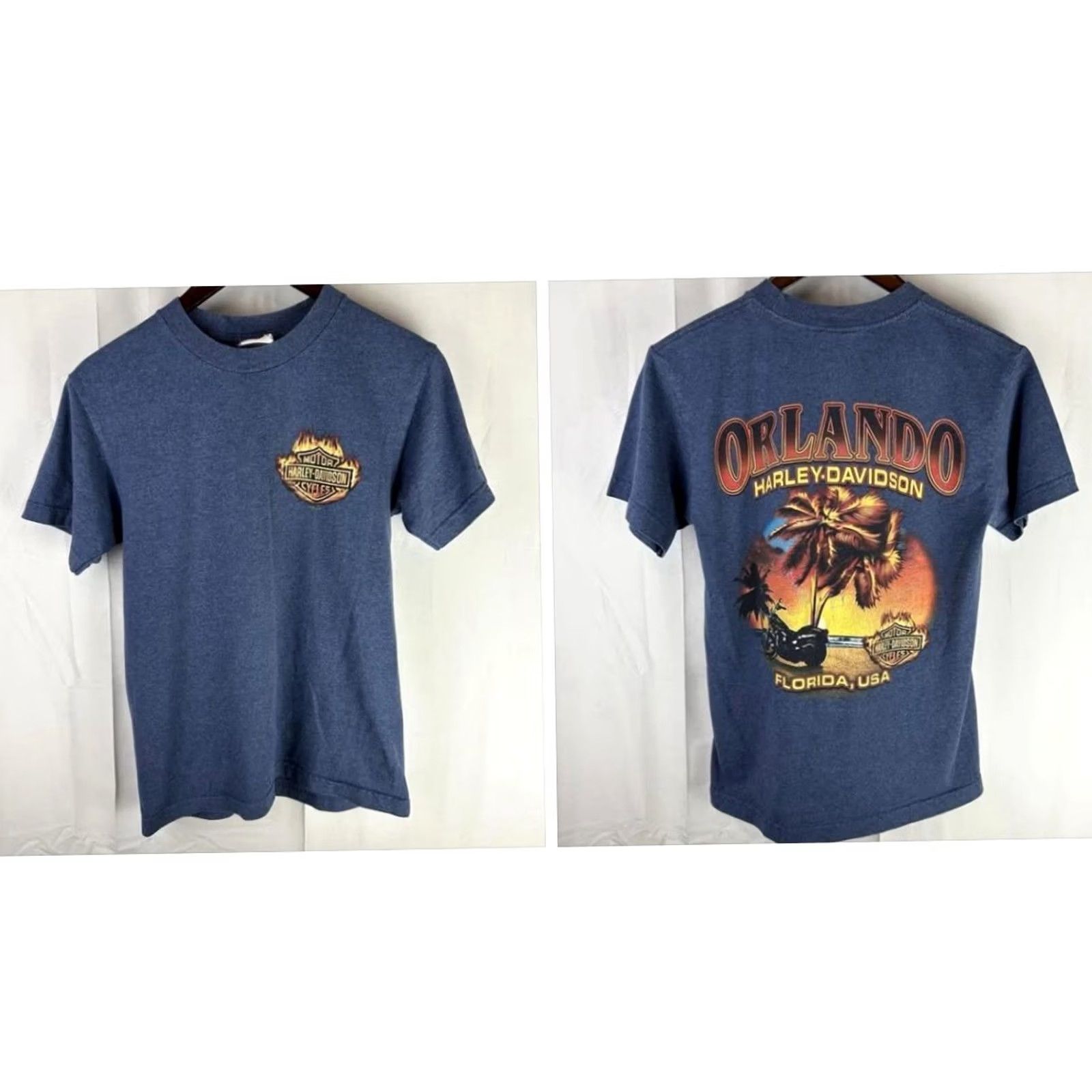 Harley Davidson Harley-Davidson Shirt Mens Small Blue Short Sleeve Flames Beach Orlando Florida T-Shirt USA Florida Motorcycle Biker Beach Mens Size US S / EU 44-46 / 1 - 2 Thumbnail