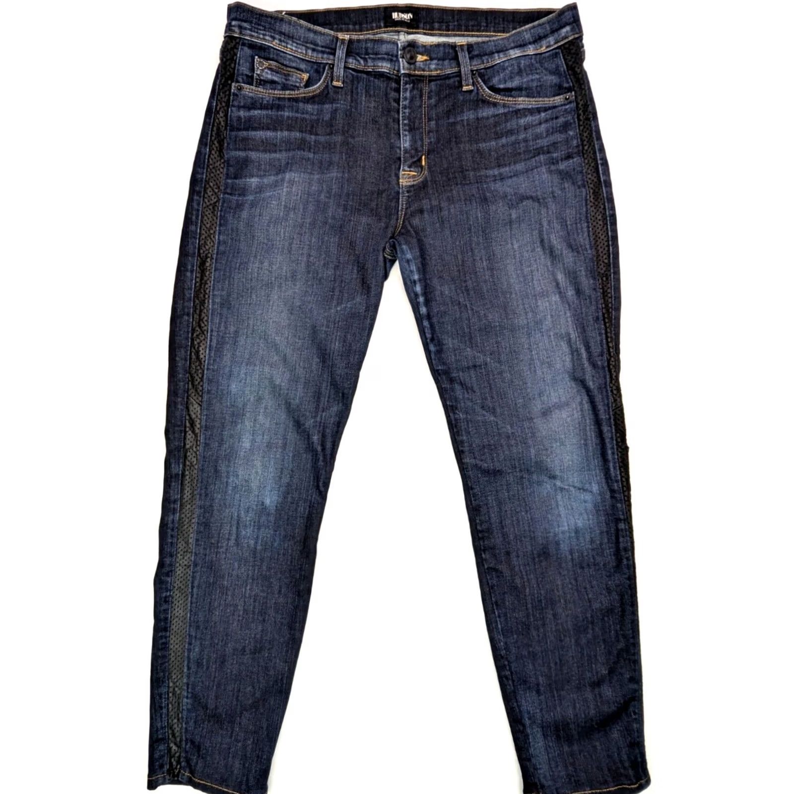 Hudson Hudson Ava Skinny Crop Jeans Women 34x27 Leather Stripe Denim Blue Stretch 5-Pocket Regular Rise Cotton Blend Dark Wash Size 24" / US 00 / IT 34 - 2 Thumbnail
