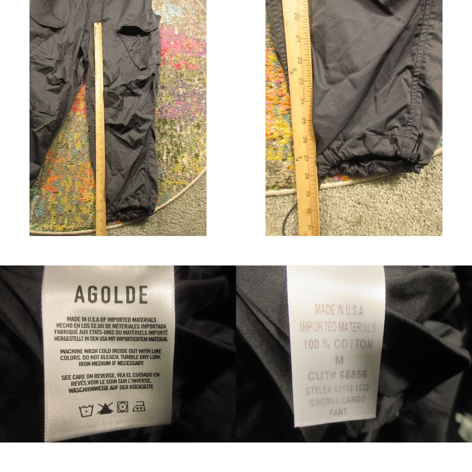 Agolde AGOLDE Parachute Cargo Pants Womens M Black Utility Military Baggy 30x28 EUC USA Size 32" / US 10 / IT 46 - 8 Thumbnail