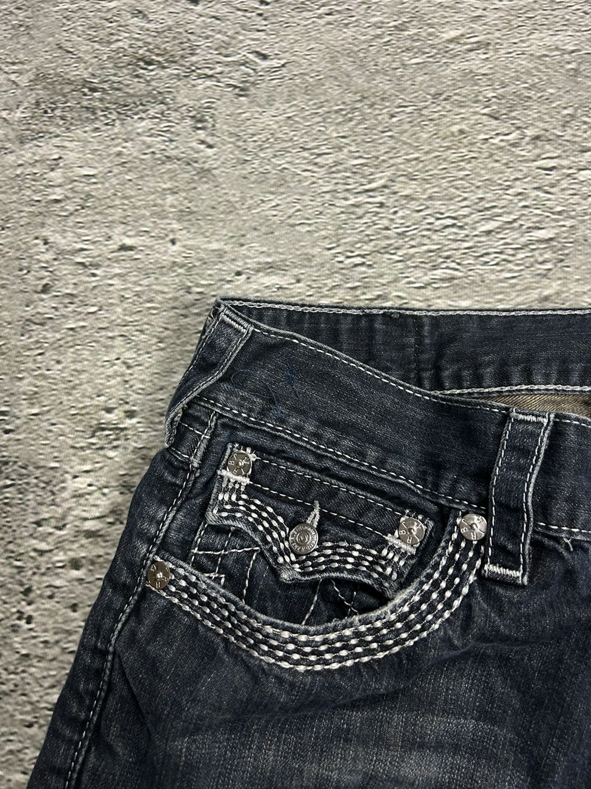 True Religion × Vintage True Religion navy jeans white thick stitching straight Y2K Size US 31 - 9 Thumbnail