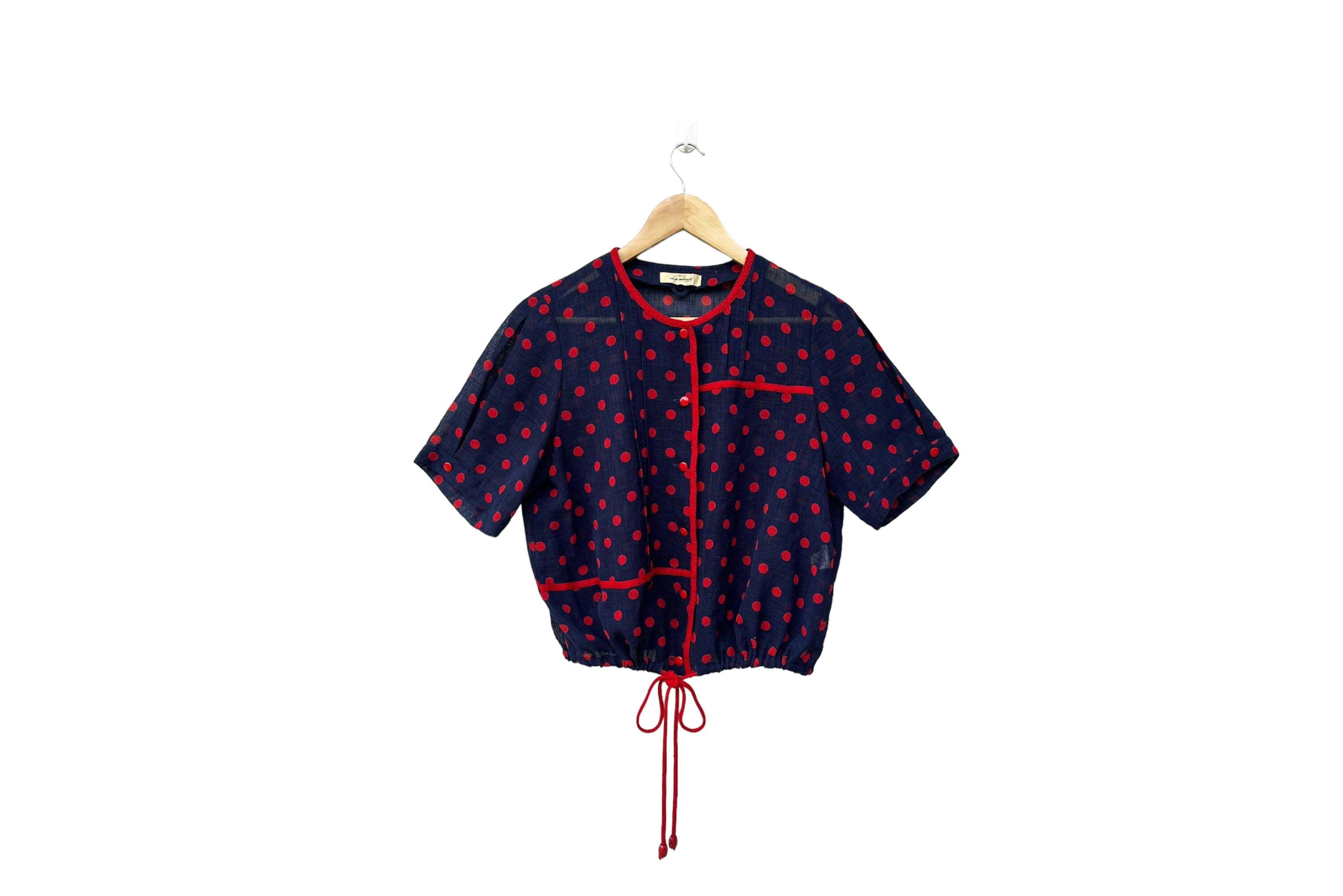 Vintage Japanese Vintage Navy with Red Polka dot Tie Waist shirt Size L / US 10 / IT 46 - 1 Thumbnail