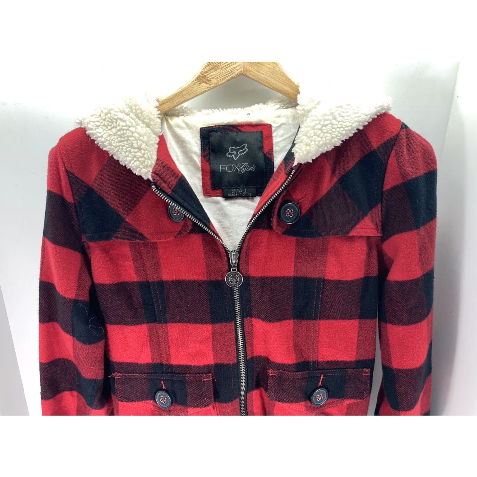 Vintage FOX Flannel Jacket Womens Size Small Buffalo Check Plaid Fleece Hood Outdoor Jacket/Coat Casual Womens Regular Late Size S / US 4 / IT 40 - 2 Thumbnail