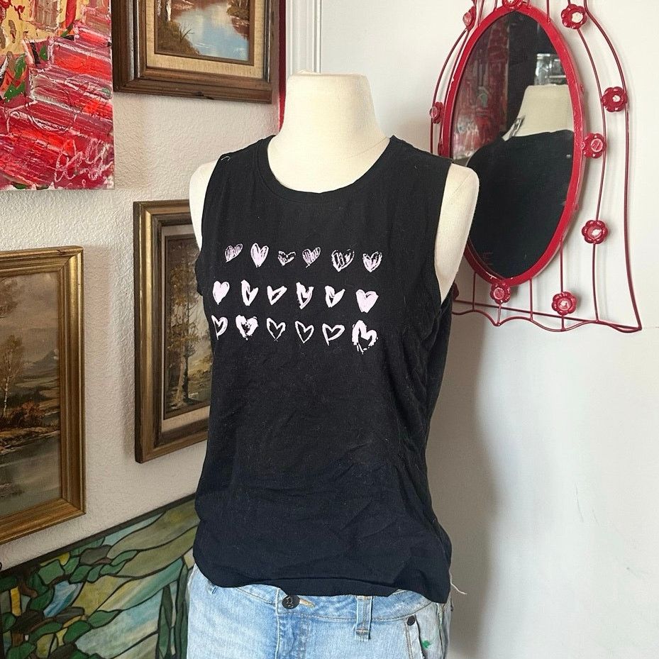 Old Navy old navy pink heart graphic black tank top Size L / US 10 / IT 46 - 1 Thumbnail