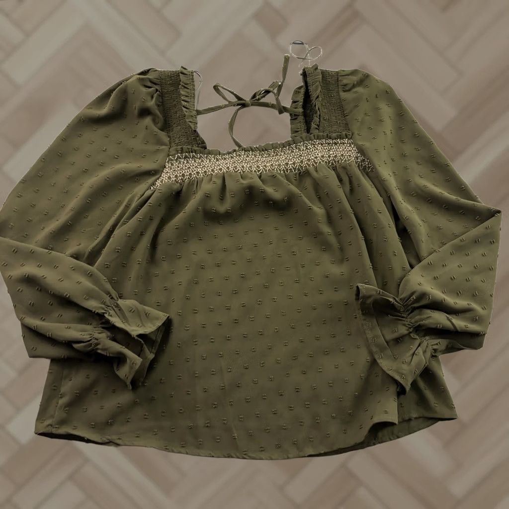Vintage MINE Long Sleeve Tie Back Flowy Blouse Top Womens Small Green Shirt Size S / US 4 / IT 40 - 1 Thumbnail