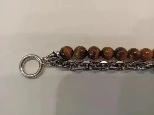 Other Black Matte + Brown Tiger Eye Bead + Chain Bracelet Size ONE SIZE - 3 Thumbnail