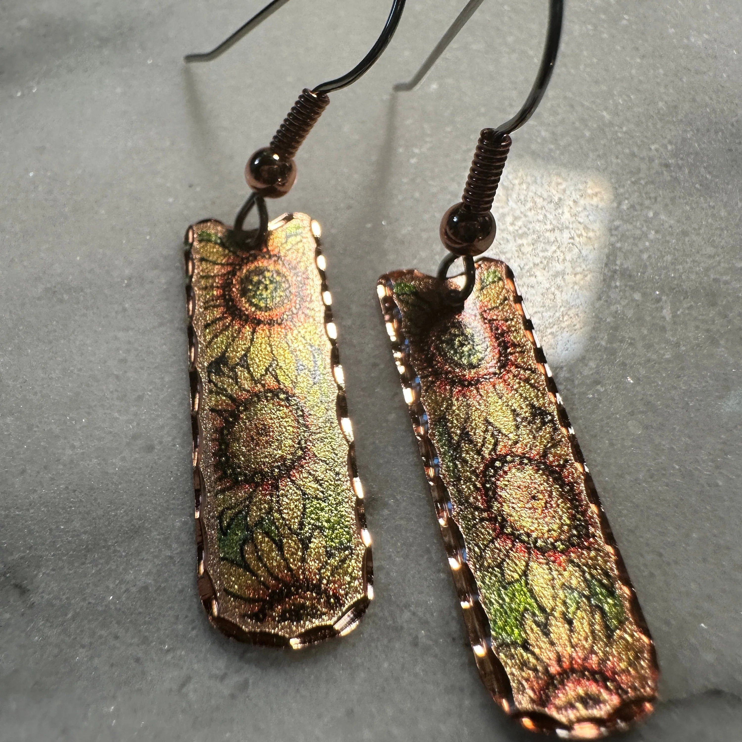 Other Handcrafted Copper Diamond Cut Sunflower Wire Drop Earrings, Size ONE SIZE - 8 Thumbnail