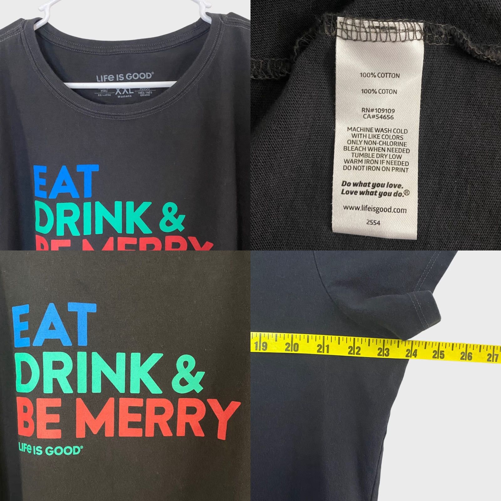 Life is Good VINTAGE LIFE IS GOOD Eat Drink & Be Merry Crusher T Shirt Christmas Black Womens XXL Size XXL / US 16-18 / IT 52-54 - 8 Thumbnail