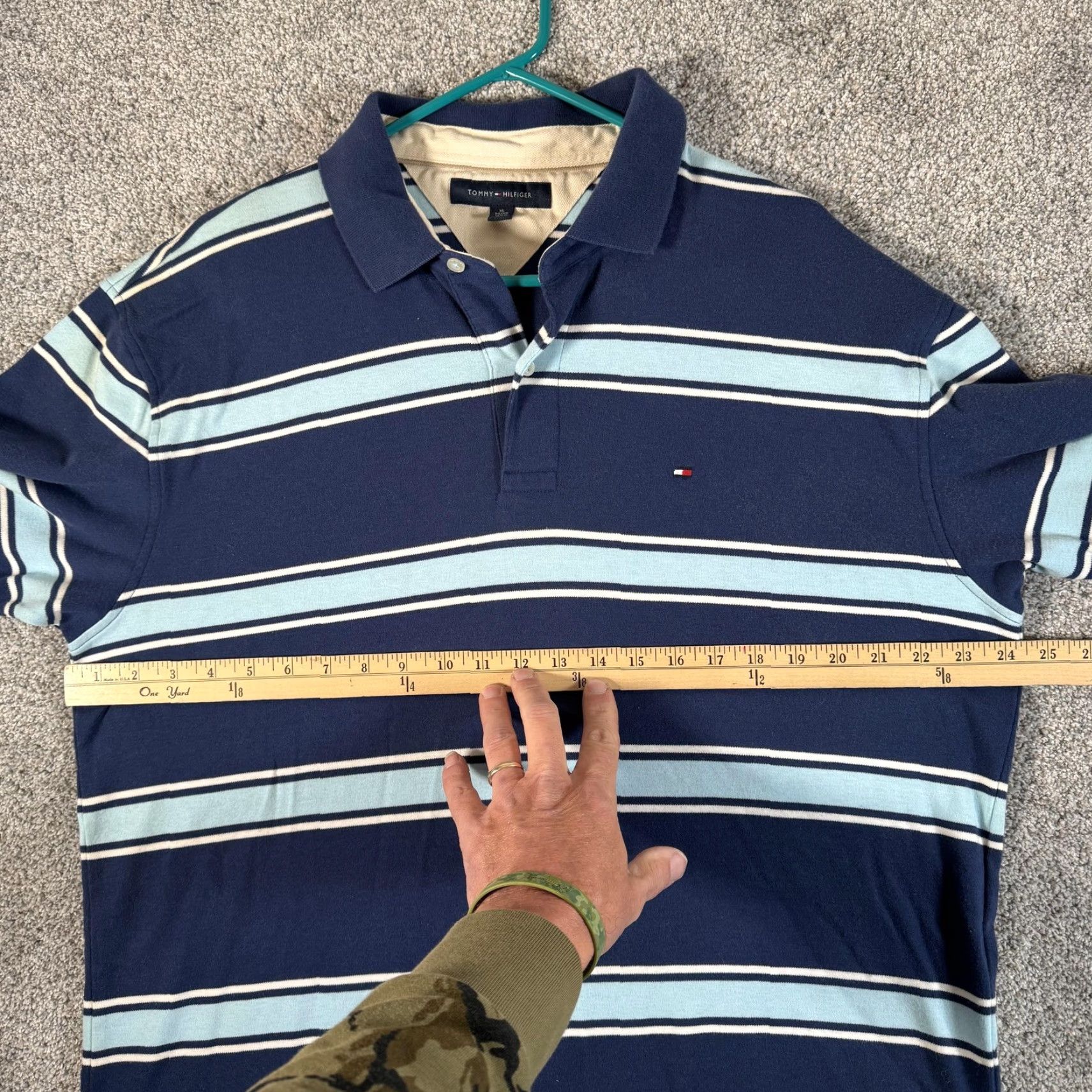 Tommy Hilfiger Tommy Hilfiger Polo Shirt Mens XL Striped Navy Blue Nautical Streetwear Y2K Classic Collared Short Sleeve Size US XL / EU 56 / 4 - 3 Thumbnail