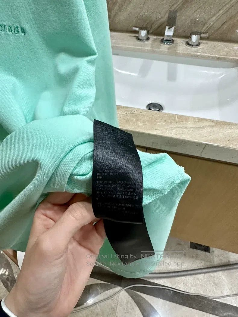 Balenciaga Balenciaga Mint Green Embroidered Logo Short Sleeve T-Shir Size US S / EU 44-46 / 1 - 6 Thumbnail