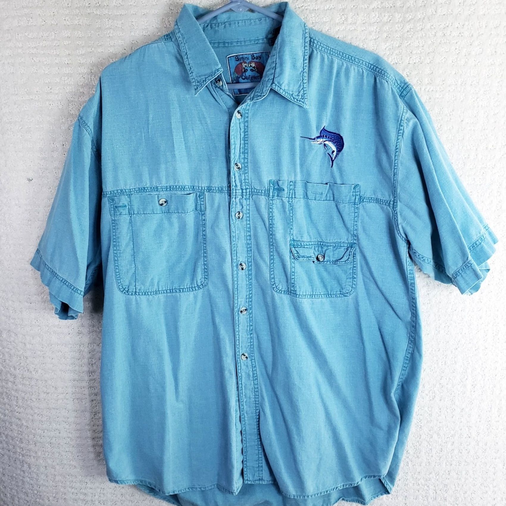 Vintage VINTAGE Bimini Bay Shirt Mens L Blue Sportfish SS Marlin Logo Fishing Button Up Size US L / EU 52-54 / 3 - 2 Thumbnail
