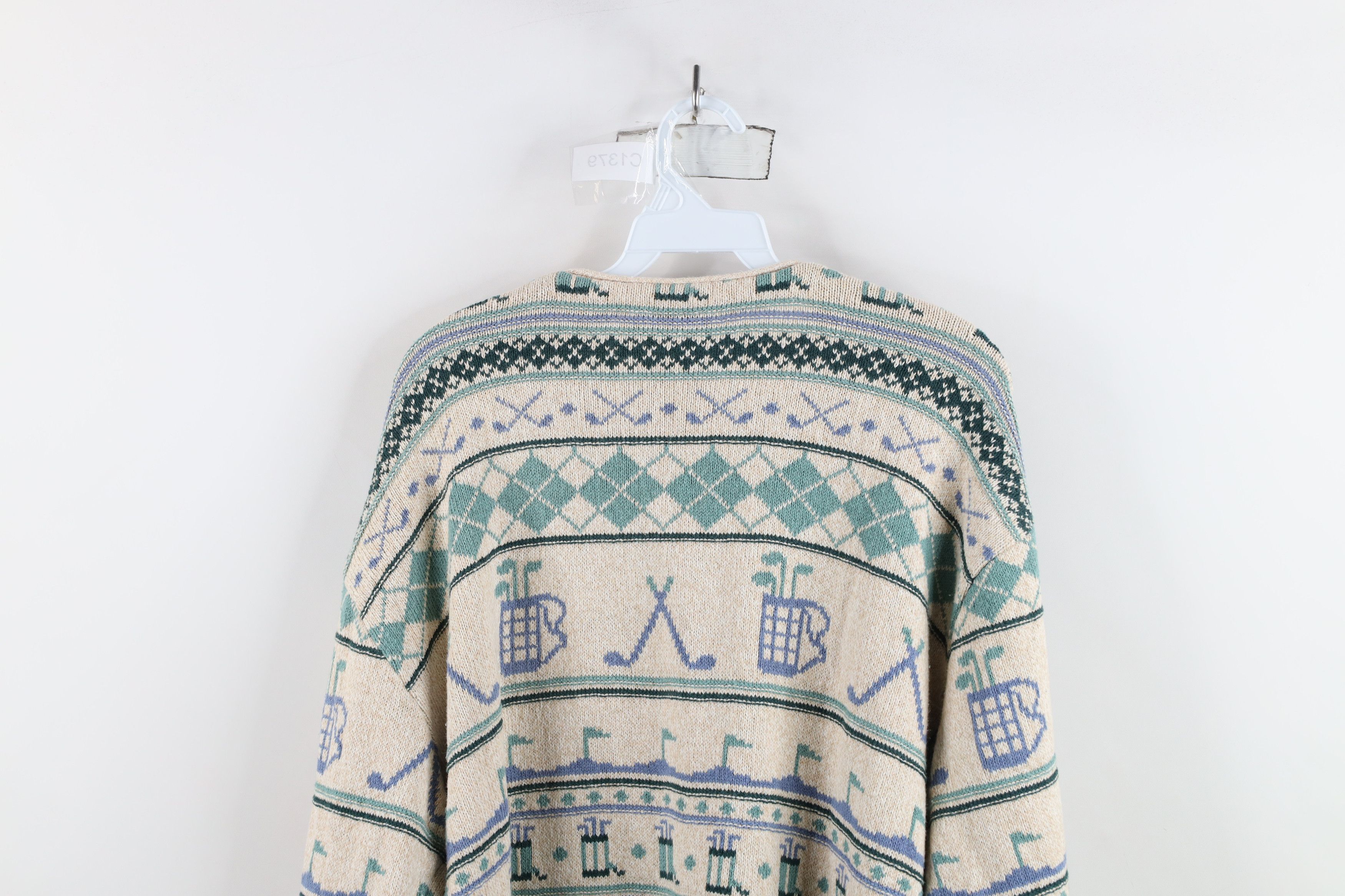 Vintage Vintage 90s Streetwear Golf All Over Print Cardigan Sweater Size L / US 10 / IT 46 - 11 Thumbnail