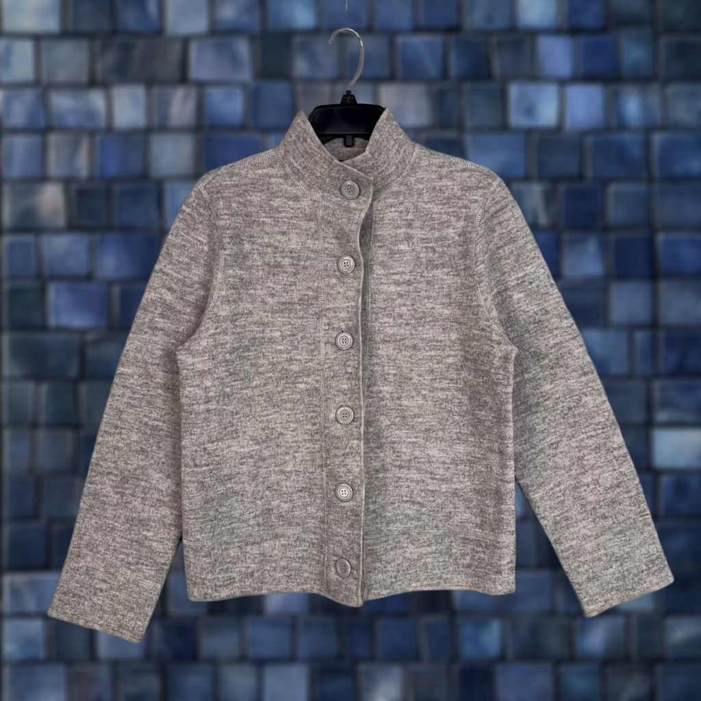 Vintage Carole Little Cardigan Womens Medium Gray 100% Wool Mock Neck Button Sweater Size M / US 6-8 / IT 42-44 - 1 Thumbnail