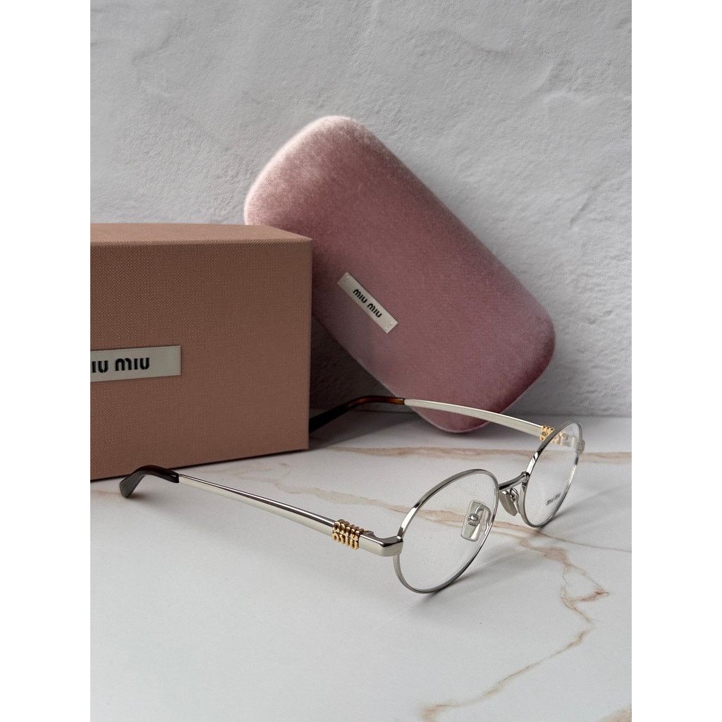 Miu Miu NEW Miu Miu MU50ZS Silver Oval Eyeglasses Frames $518 Size ONE SIZE - 5 Thumbnail