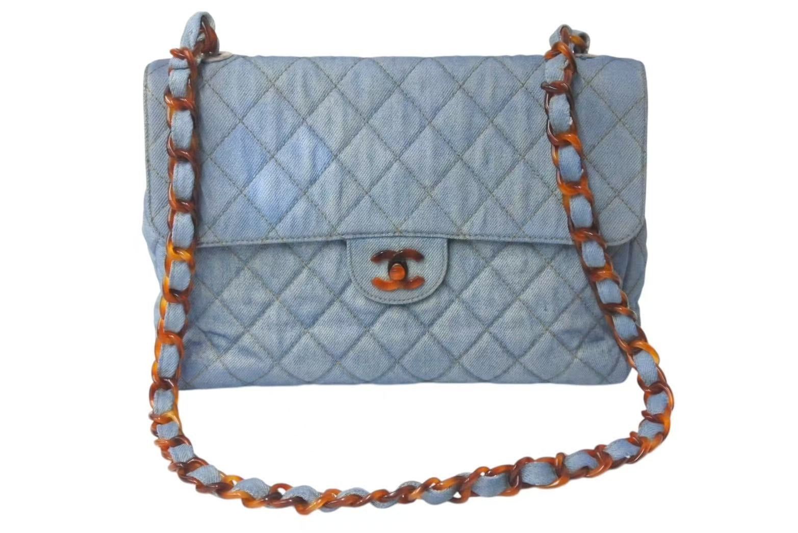 Chanel Deca Matelasse 30 S Flap S Chain Shoulder Bag in Blue Brown, Men's