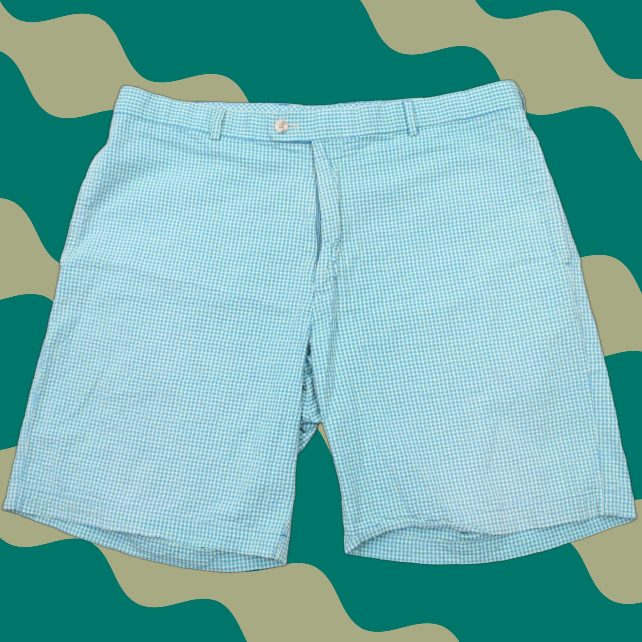 Peter Millar Peter Millar Chino Shorts Mens 38 Green Plaid Seersucker Flat Front Stretch Chino Shorts Size US 38 / EU 54 - 1 Thumbnail