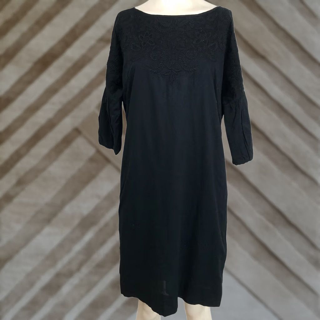Ralph Lauren LAUREN RALPH LAUREN WOMEN'S BLACK EMBROIDERED 3/4 SLEEVE BOAT NECK DRESS SIZE 4 Size S / US 4 / IT 40 - 1 Thumbnail