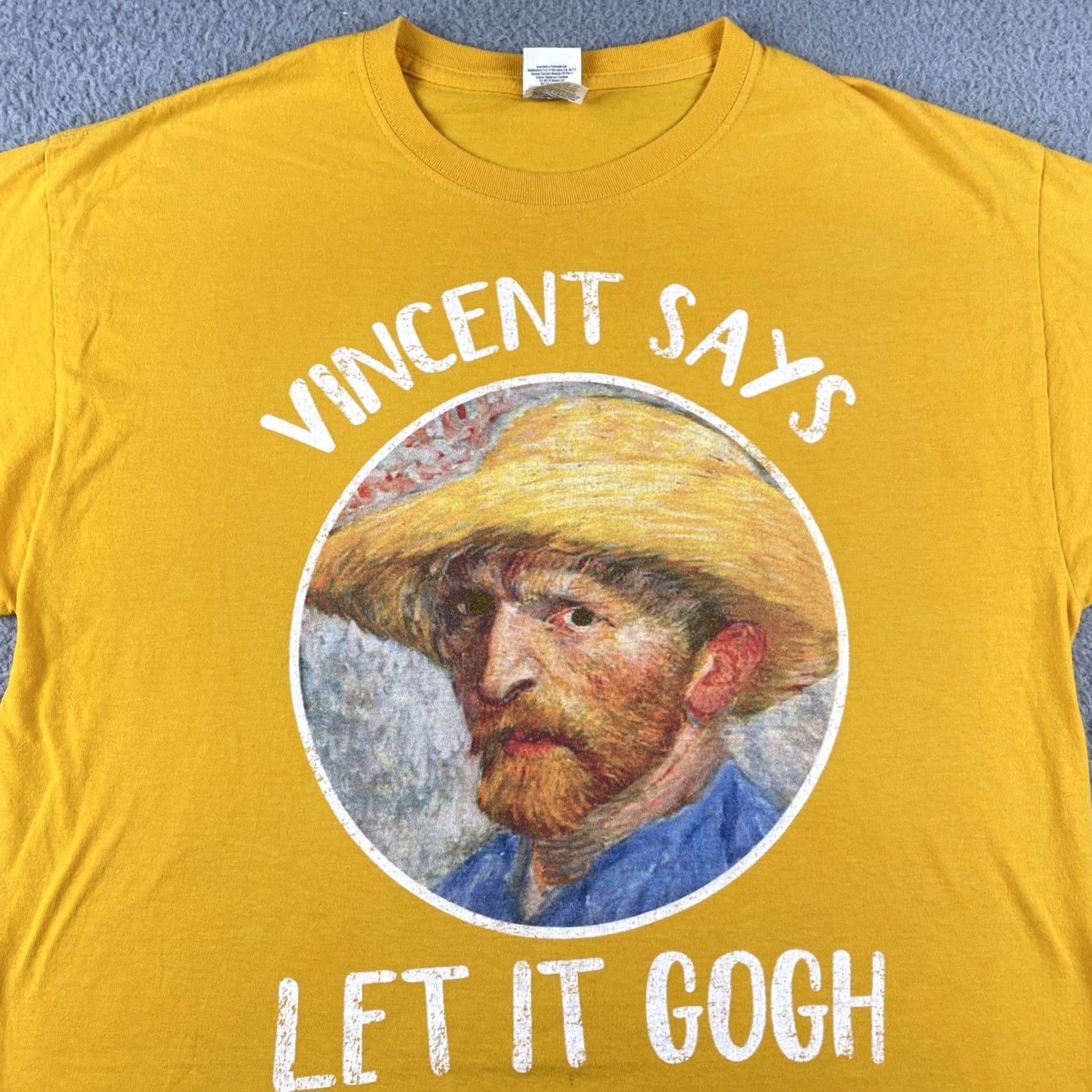 Fruit Of The Loom FOTL Van Gogh Painter Artist Large Yellow T Shirt Vincent Says Let It Gogh Tee Size US L / EU 52-54 / 3 - 2 Thumbnail