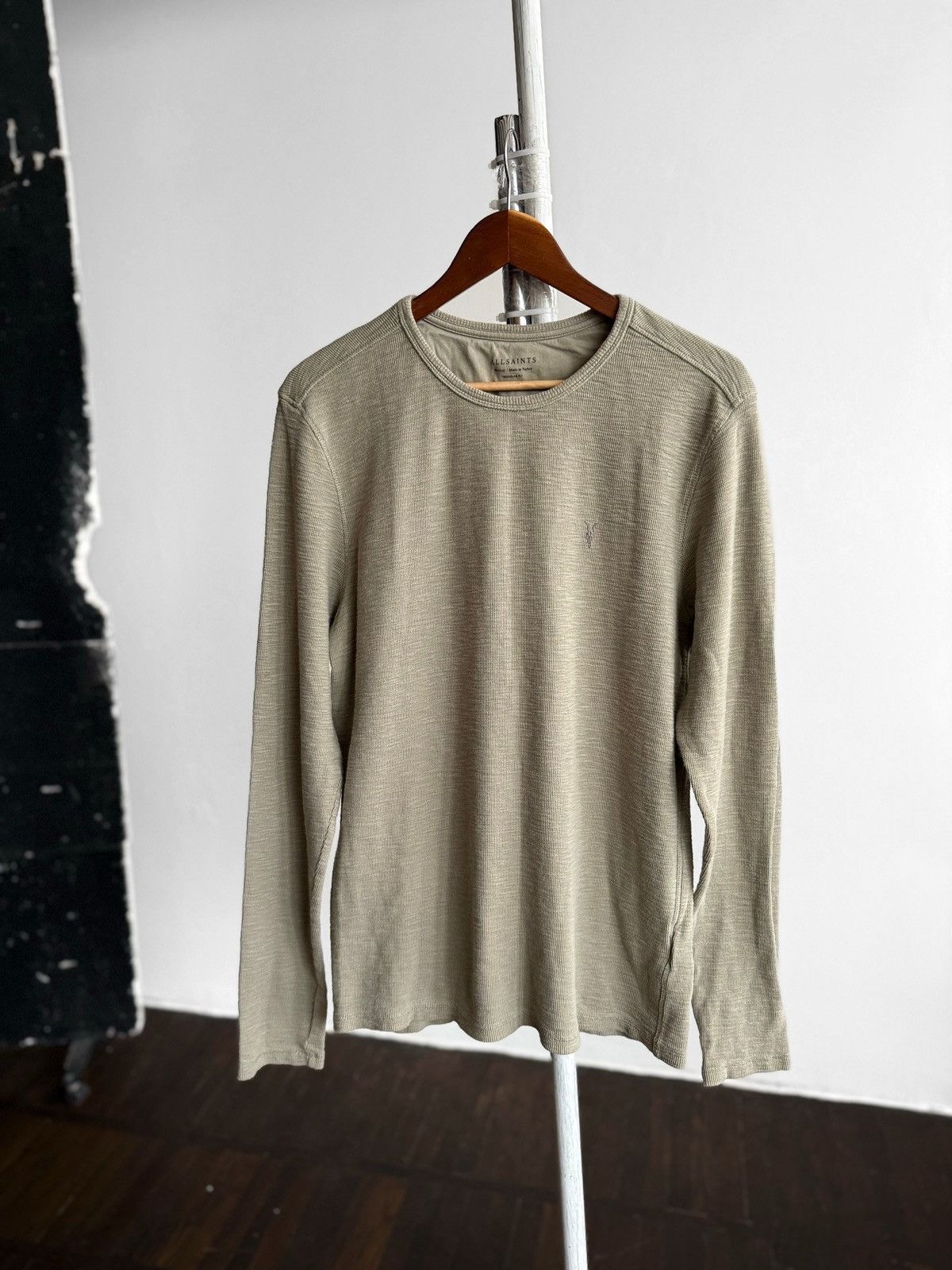 Allsaints AllSaints Mens Beige Waffle Knit Thermal Long Sleeve T-Shirt Size US M / EU 48-50 / 2 - 1 Thumbnail