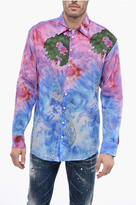 image of Dsquared2 Tie Dye Cotton Shirt With Paisley Motif, Men's (Size 2XL)