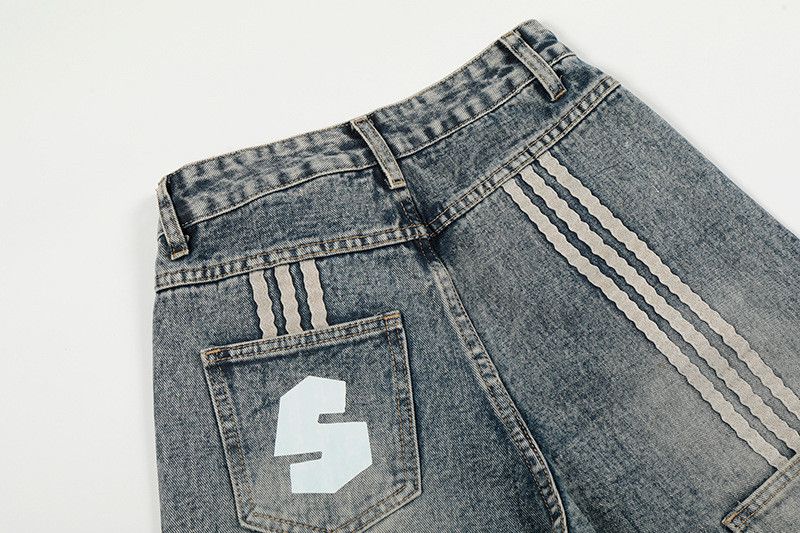 Vintage Retro multi-pocket distressed washed scimitar jeans for men Size US 32 / EU 48 - 5 Thumbnail