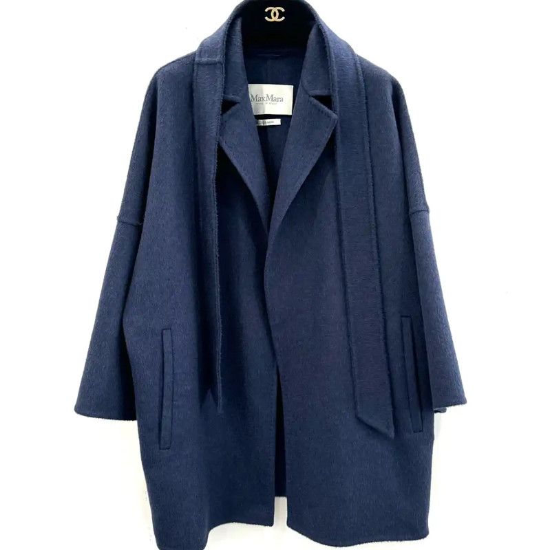 Max Mara MaxMara Navy Blue Cotton Women's Coat 0089 Size S / US 4 / IT 40 - 1 Thumbnail