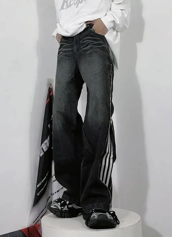 Jean striped pattern zip embellished jeans Size US 31 - 2 Thumbnail