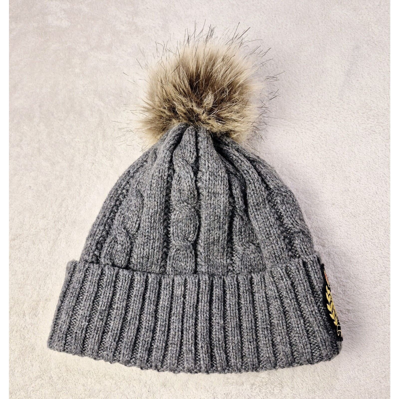 Lauren Ralph Lauren Ralph Lauren Knit Pom Beanie Logo Crest Cuff Hat Gray OSFM Size ONE SIZE - 11 Thumbnail