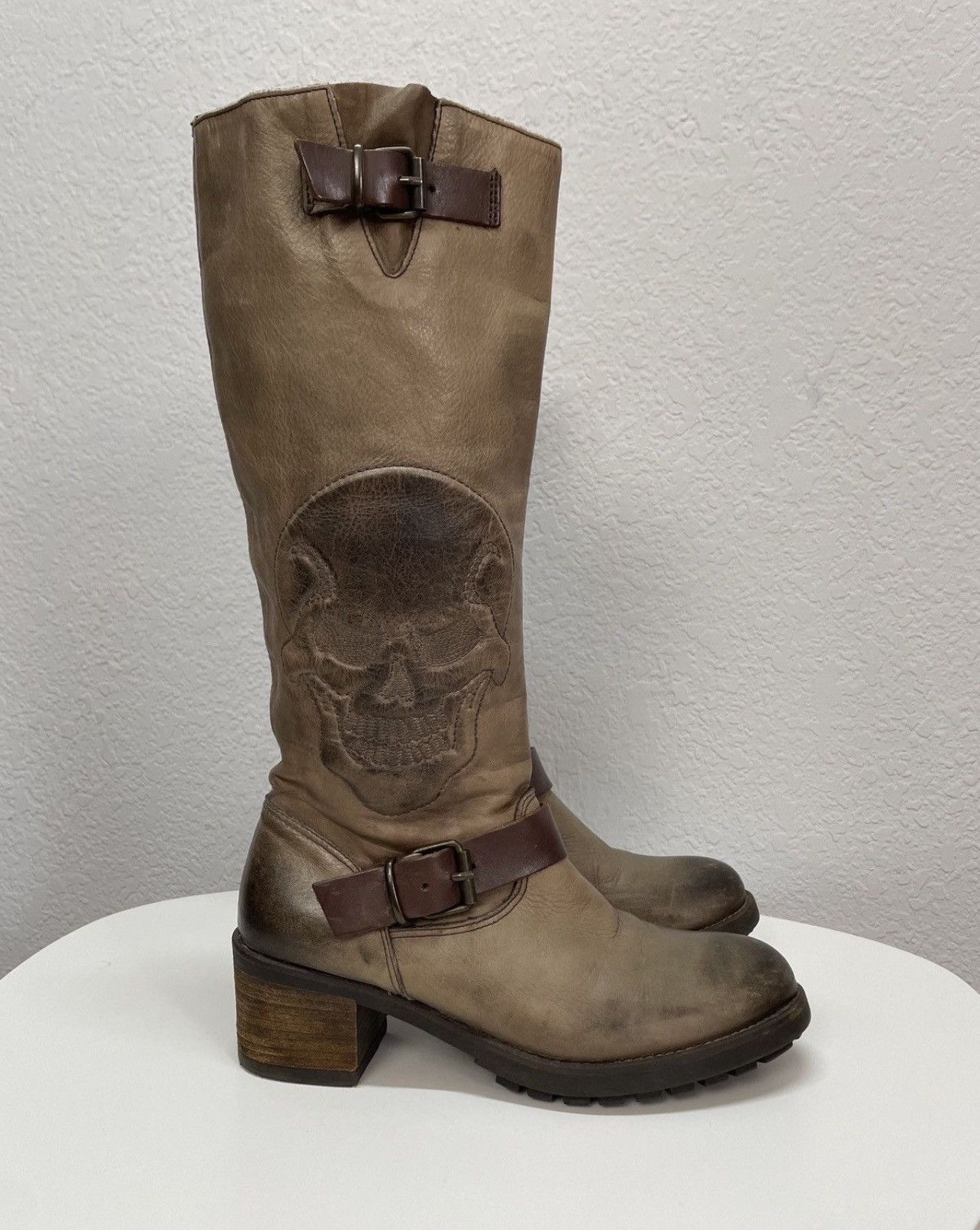 If Six Was Nine AS 98 Vibe Artisan Brown Leather Side Zip Ankle Biker Boots Size US 8 / IT 38 - 3 Thumbnail