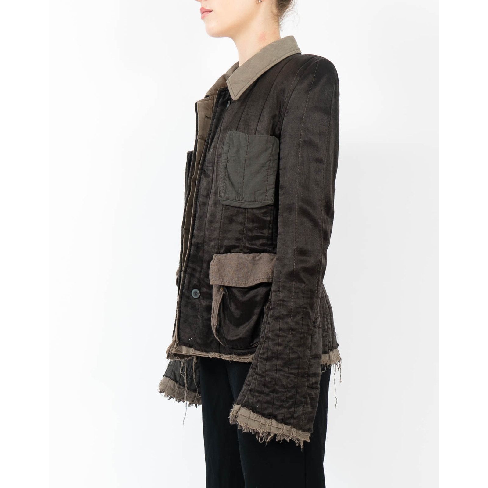 Haider Ackermann FW18 Distressed Workwear Jacket in Khaki Silk Satin Size S / US 4 / IT 40 - 5 Thumbnail