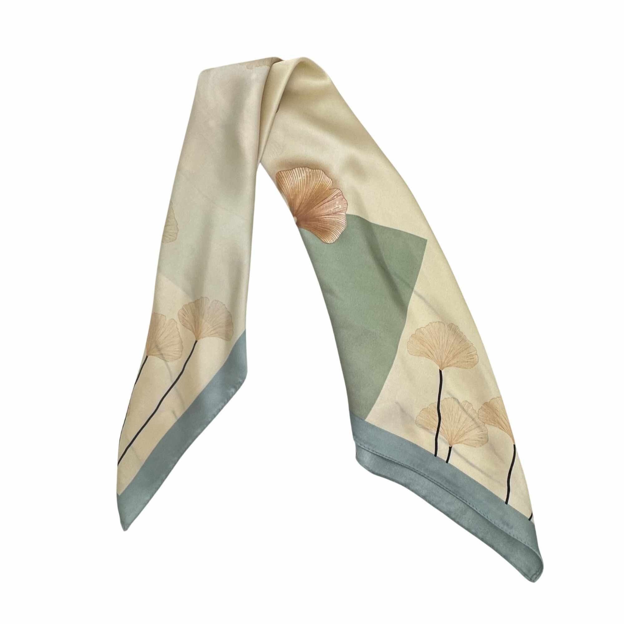 Other New Elegant Bandana Square Scarf Classic Green and Beige Sil Size ONE SIZE - 3 Thumbnail
