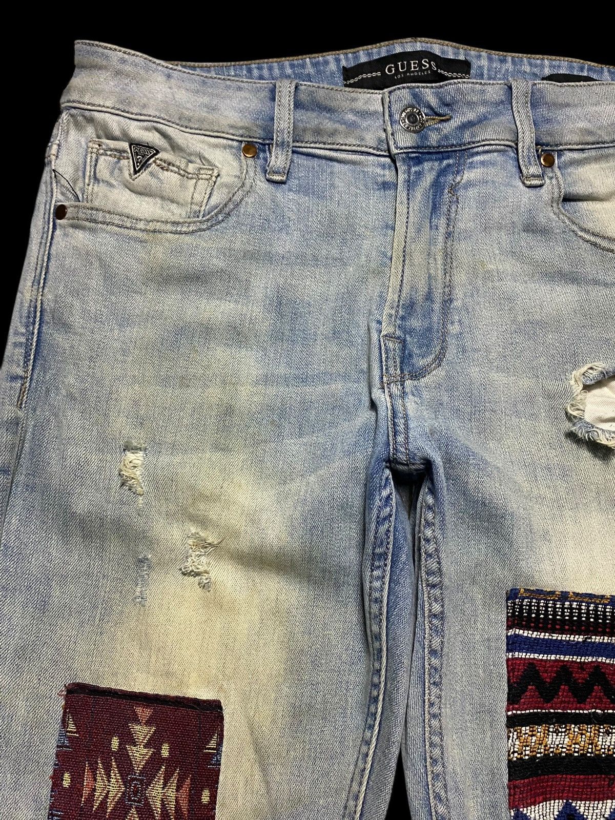 Guess × Pleasures Vintage Guess Blue Patched Ripped Seditionary Skinny Jeans Size US 32 / EU 48 - 7 Thumbnail