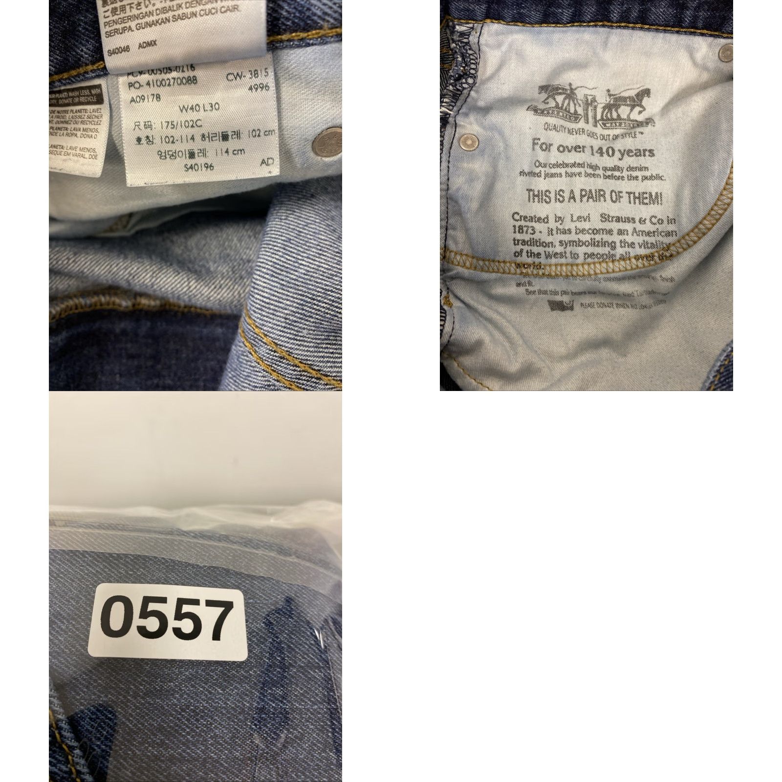 Levi's Levi's 505 Men's Regular Straight Jeans 40x30 Dark Wash Blue Denim Zip Closure 5-Pocket Logo Regular Rise Inseam 30” Mens Size US 40 / EU 56 - 10 Thumbnail
