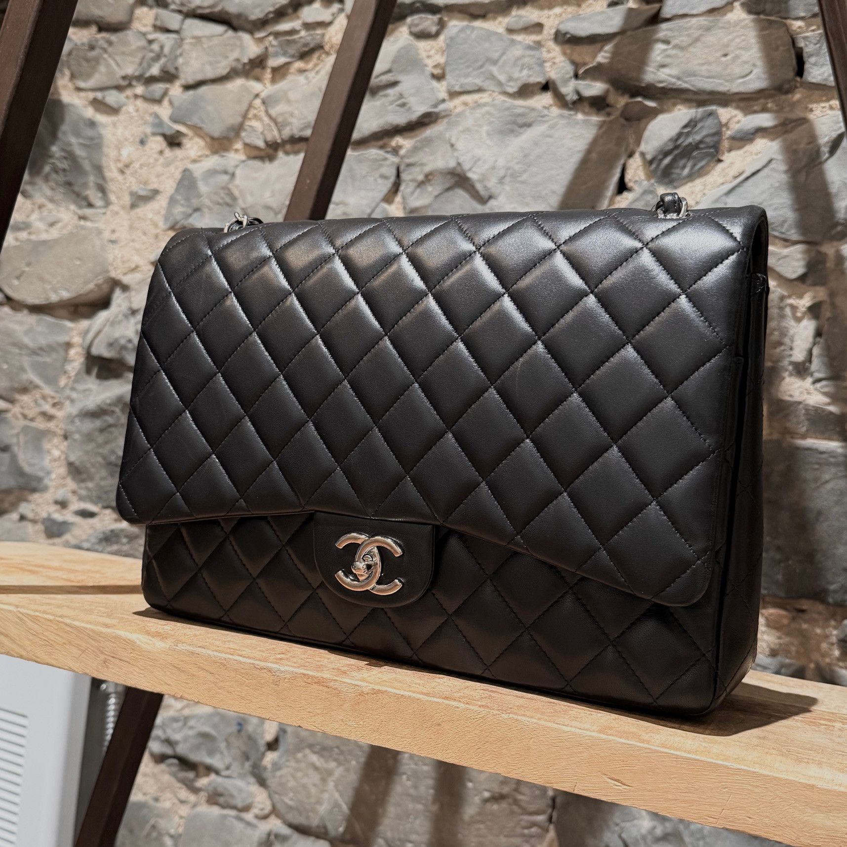 Chanel Chanel Black Lambskin Classic Maxi Double Flap Bag Size ONE SIZE - 4 Thumbnail