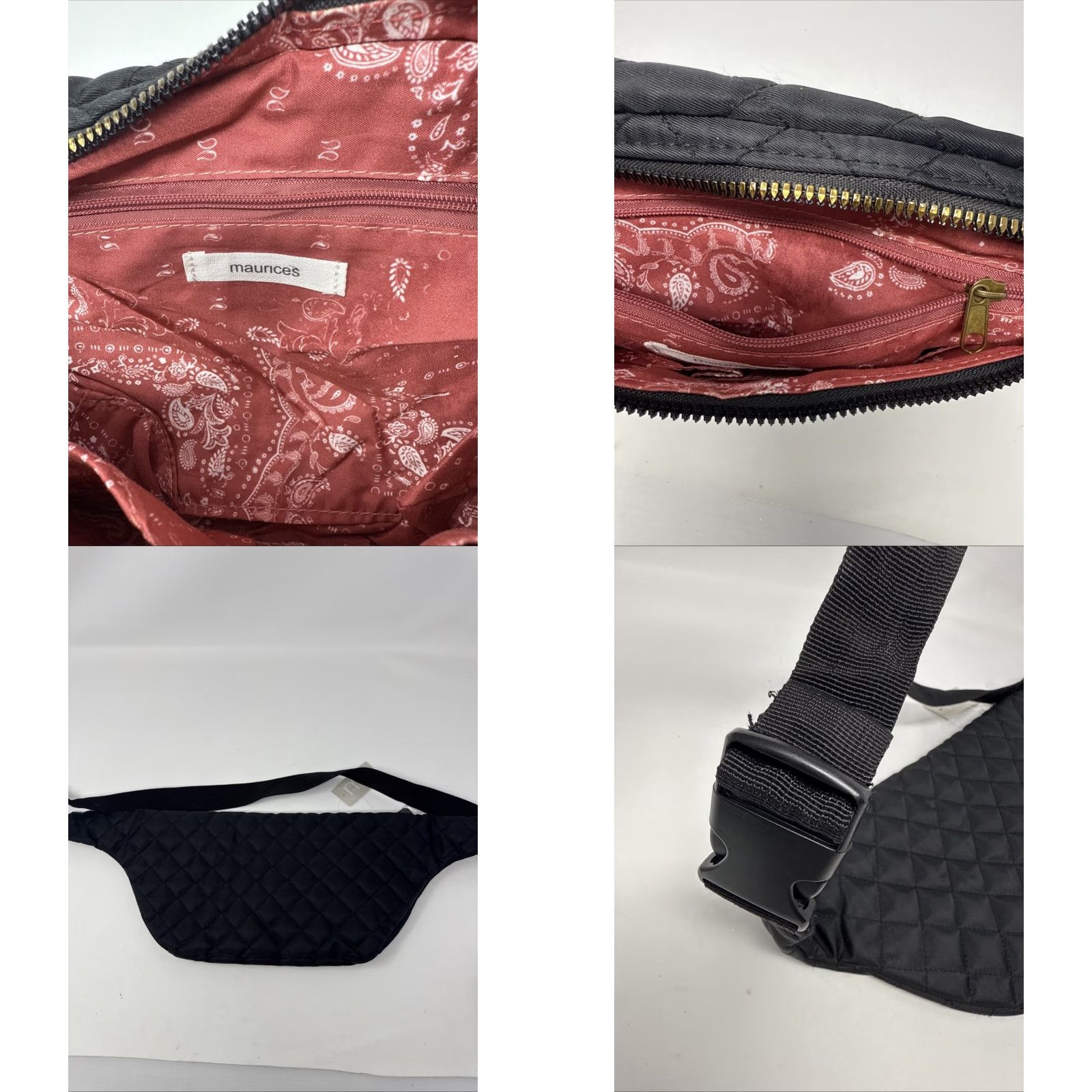 Vintage Maurices Fanny Pack Classic Nylon Quilted Large Red Interior Belt Bag Womens Size ONE SIZE - 8 Thumbnail