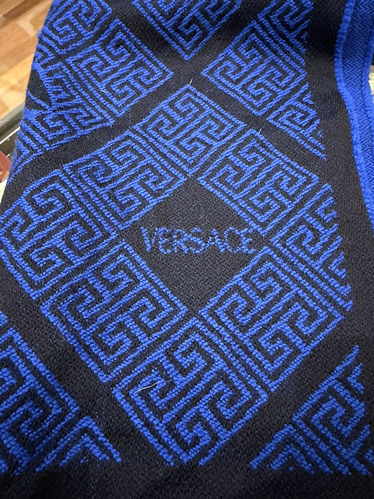 Versace Versace Medusa Greek Key Wool Scarf - Blue Black Size ONE SIZE - 3 Thumbnail