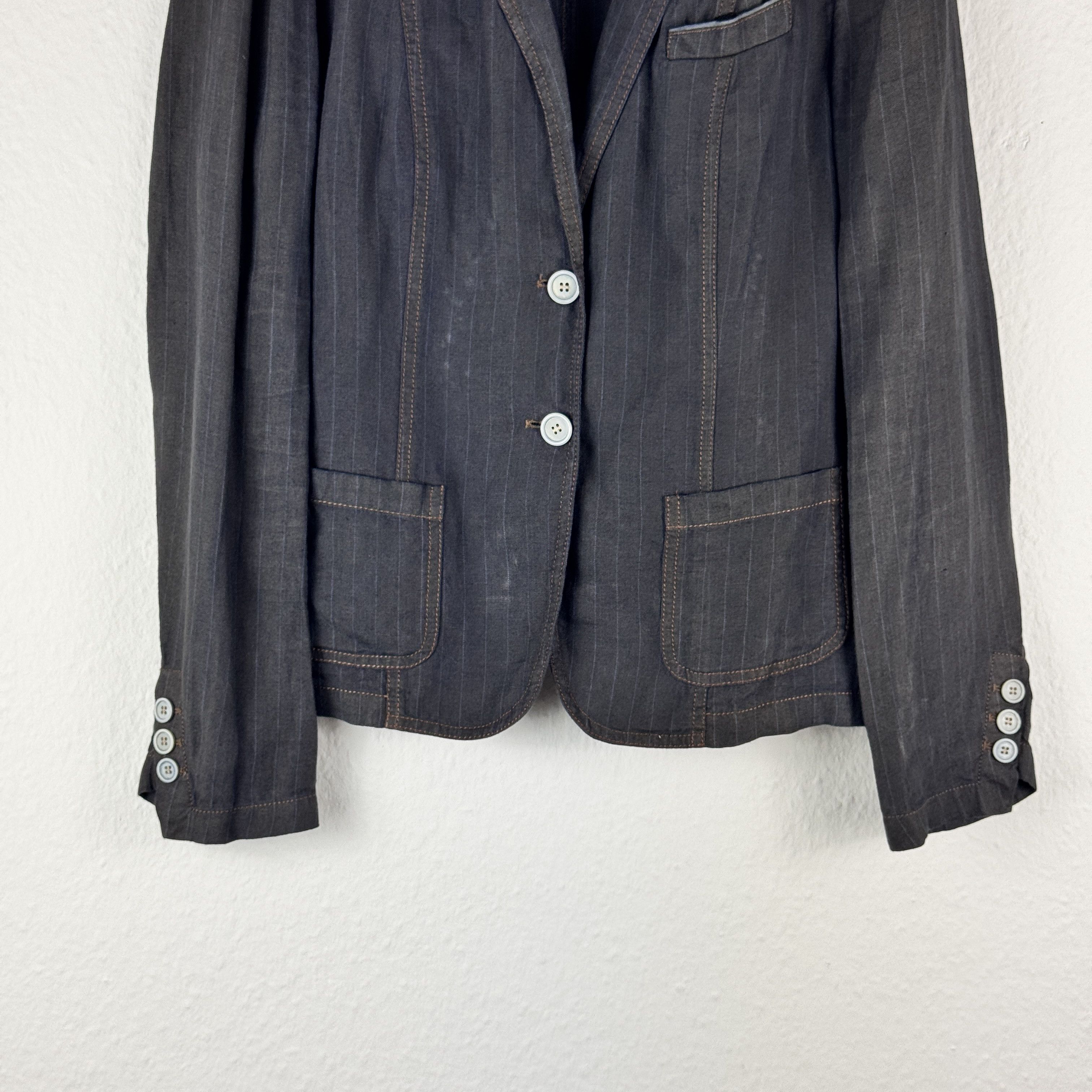 Brunello Cucinelli Women`s BRUNELLO CUCINELLI NAVY 100% LINEN STRIPED BLAZER Size L / US 10 / IT 46 - 4 Thumbnail