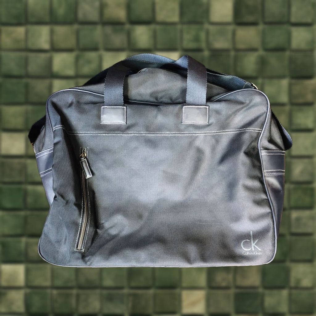 Calvin Klein VINTAGE Calvin Klein Duffle Bag MEN Large Navy blue Cotton Nylon Cotton Gym Bag BLACK Grey TT20 Size ONE SIZE - 1 Thumbnail