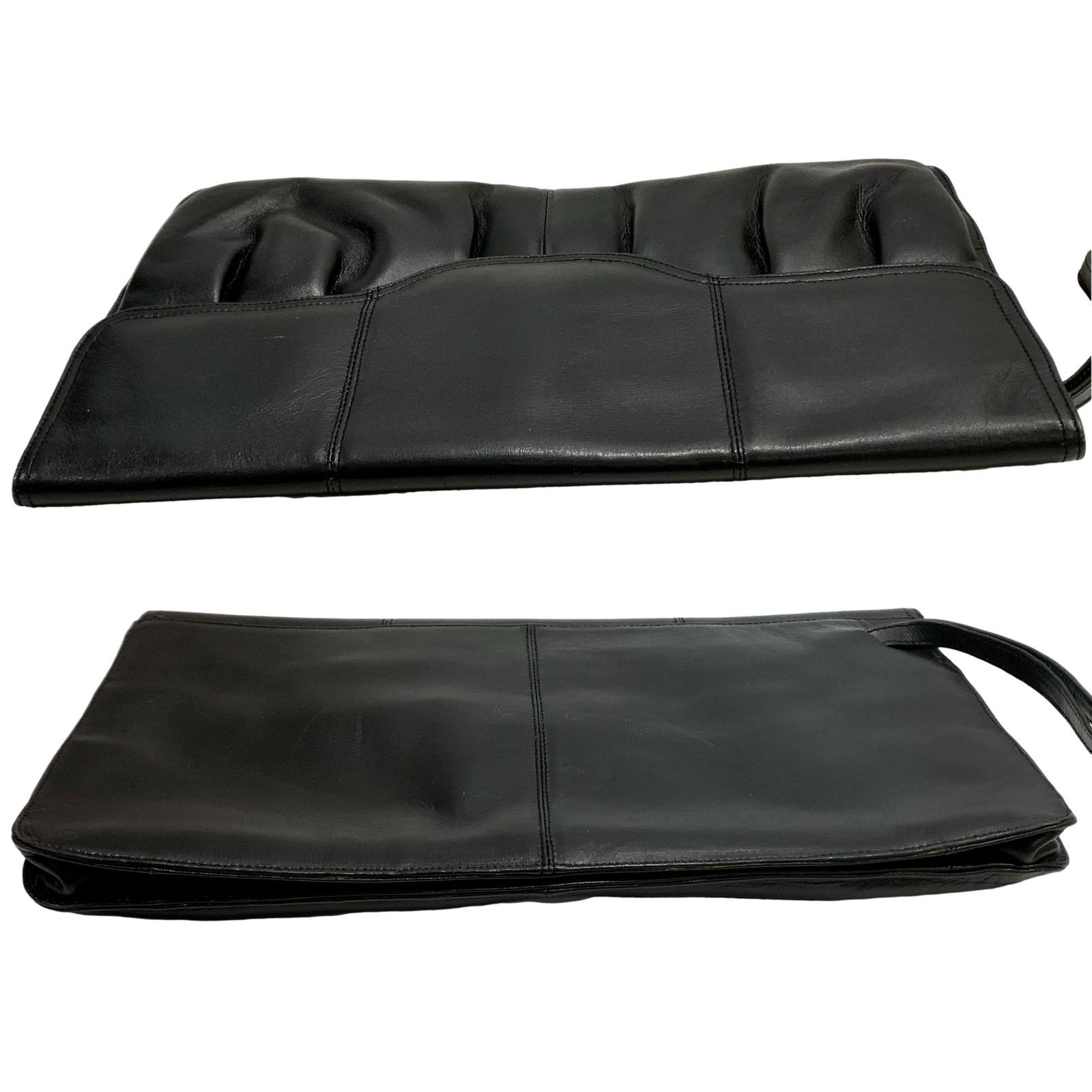 Vintage 80s Large Black Leather Clutch Bag | Tempo made Colombia Size ONE SIZE - 8 Thumbnail