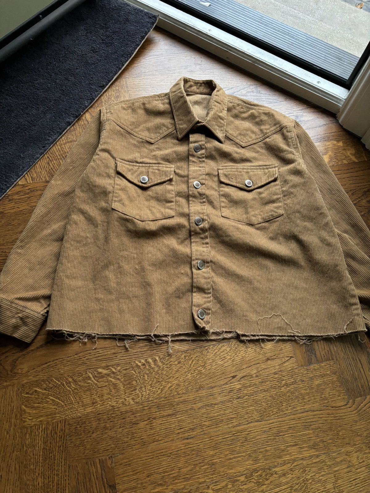 Route 66 × Vintage 90s Vintage Corduroy Jacket Raw Hem Crop Boxy Straight Edge Size US S / EU 44-46 / 1 - 10 Thumbnail