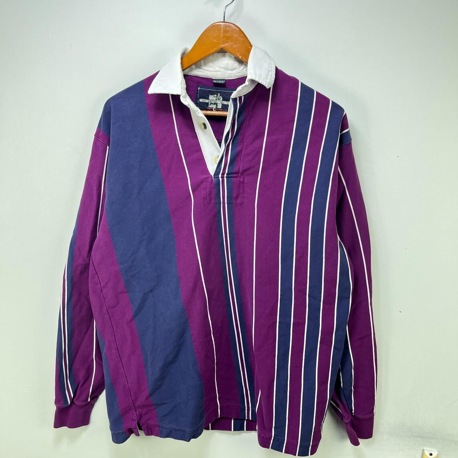 Vintage Vintage 90s Purple Stripe Rugby Polo Shirt Medium Size US M / EU 48-50 / 2 - 1 Thumbnail